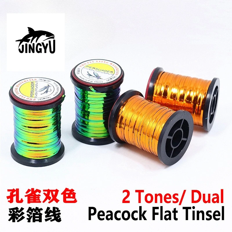 

JINGYU 0.5mm~2mm Wide Flat 2 Tones Peacock Mylar Tinsel Metalic Durable Body Nymphs Midges Saltwater Fly Fly Tying Material