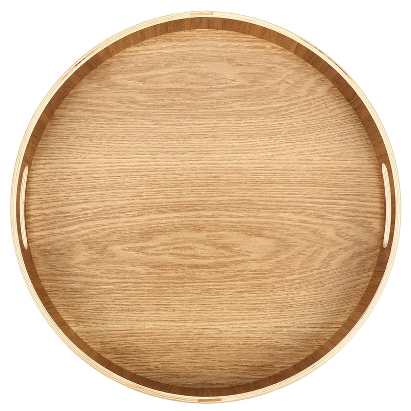 

Круглый сервировочный бамбуковый деревянный поднос для подносов для ужина, чайный бар, контейнер для еды для завтрака, поднос для хранения с ручкой 3-A57M
