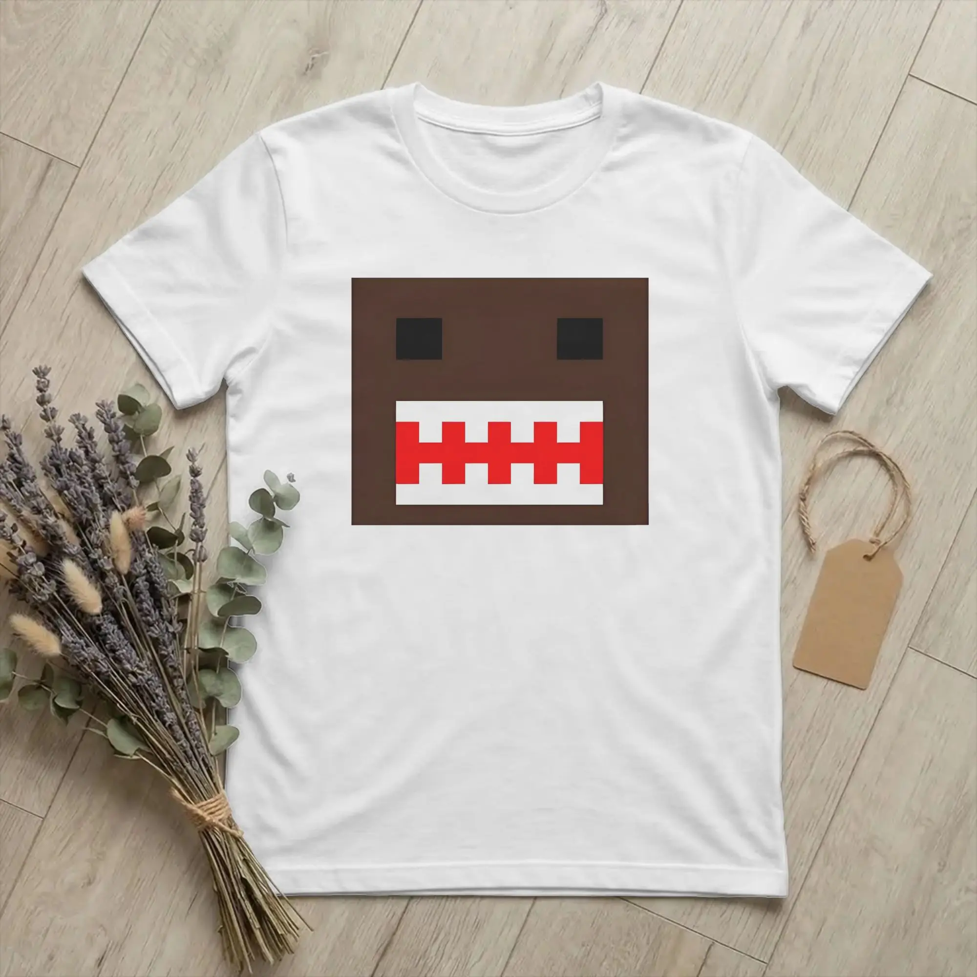 Men's PIXEL Domo Kun Doll Face T Shirt Cute Funny Cotton merch Leisure Short Sleeve Crew Neck Tees 4XL 5XL T-Shirt