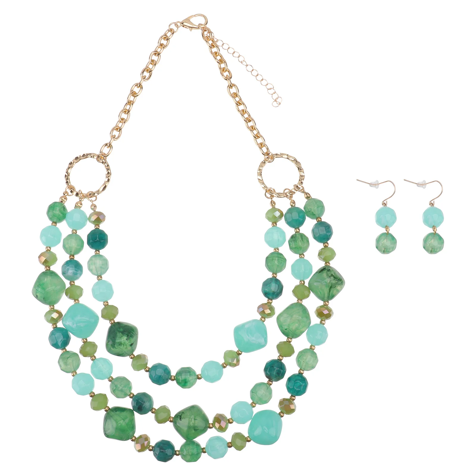 

1Set Multi Layer Green Resin Necklace Earrings Set Stylish Creative Danglers Lightweight Women Accessories Gift