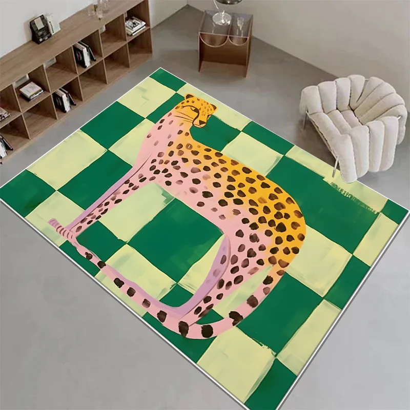 

Cartoon Abstract Carpet Living Room Checkered Leopard Animal Art Children Bedroom Rug Home Decor Creativity Soft Fluff Floor Mat