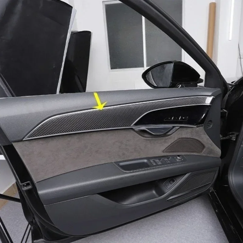 For Audi A8 Real Dry Carbon Fiber 2018-2021 Interior Glossy Black Door Panel Trim Strip Decoration Modification Accessories