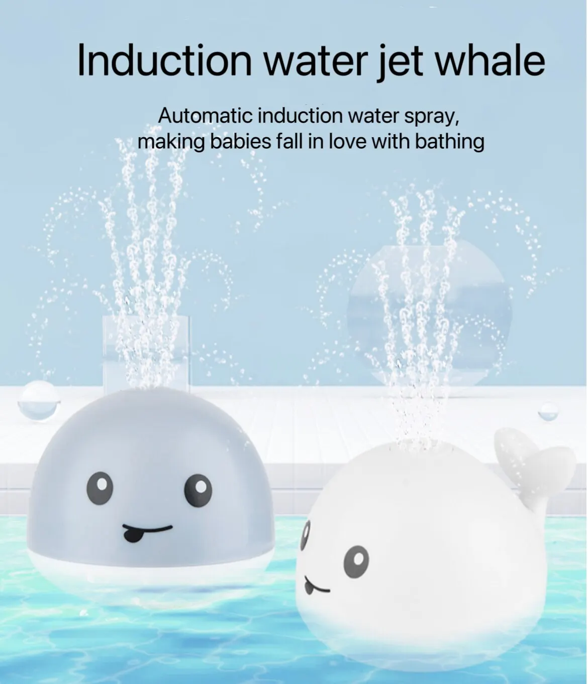 Bathing and Water Playing Toys Bathroom Toys Induction Luminescence Waterjet Whale Waterproof Design Cool Sensory Training