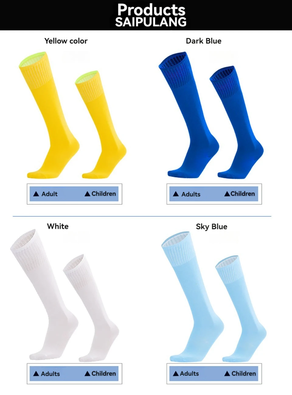 Loogdeel Fußball-Sportsocken, lange Kniestrümpfe aus Baumwolle, einfarbig, für Kinder und Erwachsene, Fußball- und Baseball-Knöchelsocken – Detail 6