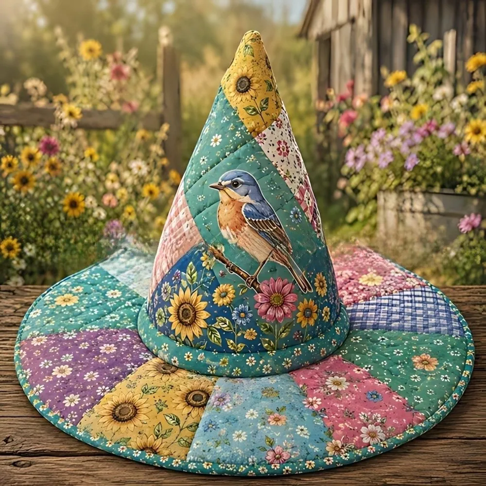 Wide Brim Halloween Witch Hat Cosplay Quilting Process Pointed Wizard Hat Flower Reindeer Party Hat Festival