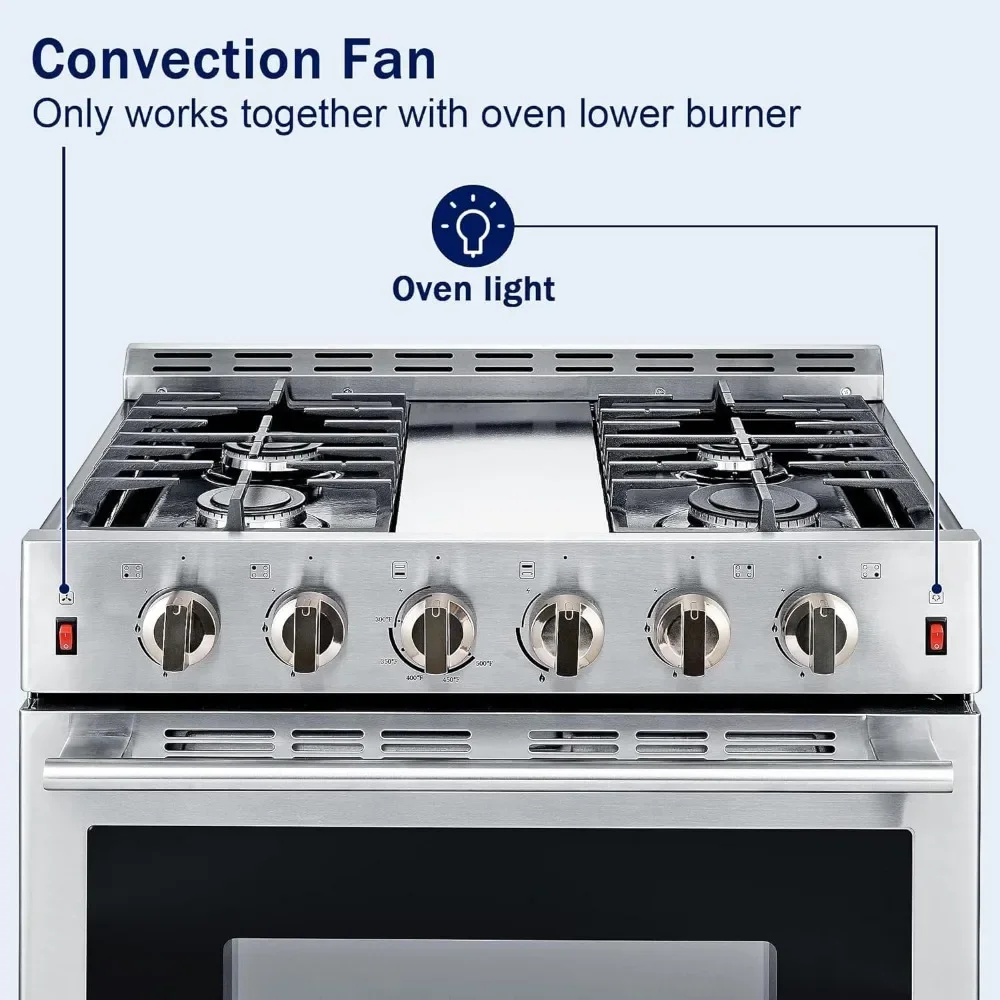 Freestanding Gas Range Stove 30 inch Gas Cooktop Stove 5.56 cu.ft. Large Convection Oven,4 Burners 42000BTU Heavy Duty