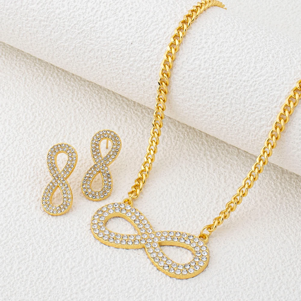 Infinite 8 Geometrisches Einfaches 2-teiliges Schmuckset Halskette & Ohrstecker Zirkonium Eleganter Damenschmuck Accessoires Geschenke – Detail 7