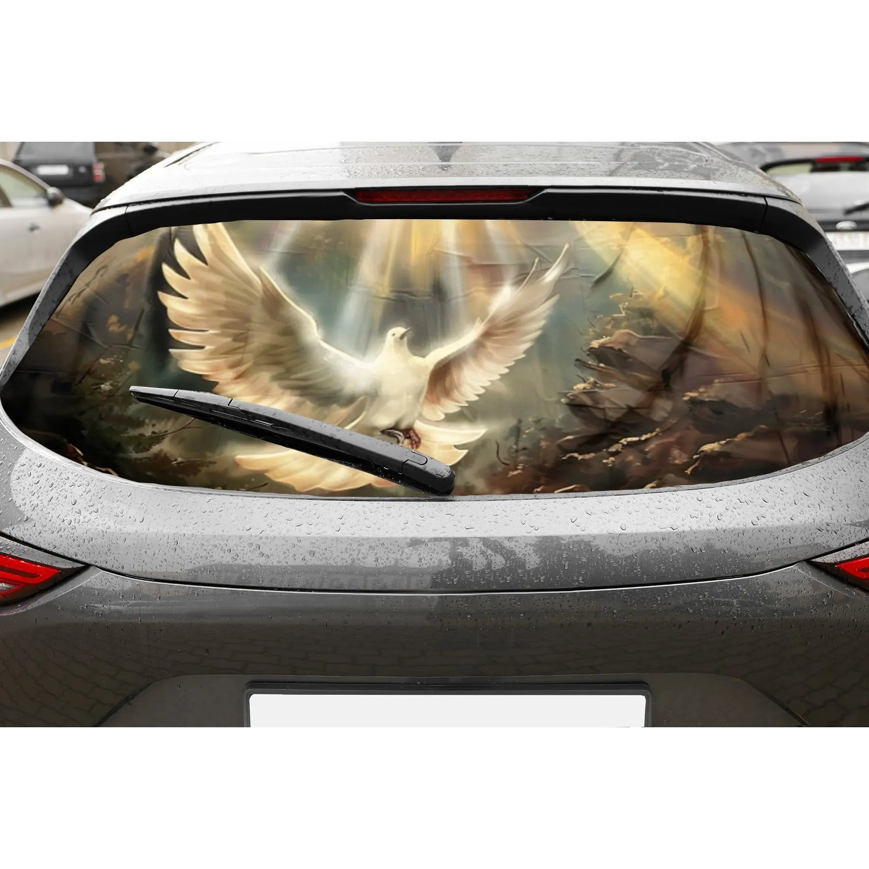 

Mythical Dove Peace Symbol Print Car Rear Windshield Sticker Truck Window See Through Perforated Back Window Vinyl Wrap Decal Se