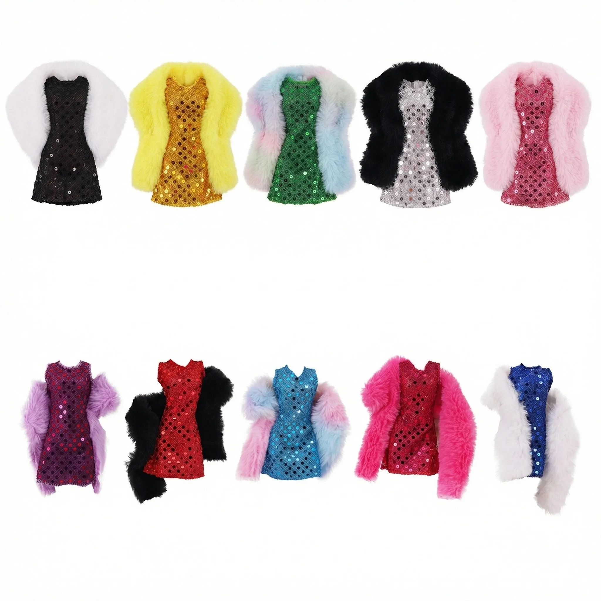 Doll Clothes Sequined Skirts Plush Jackets Daily Beautiful Outfits For 30CM&1/6 BJD Doll Sets，Holiday Gift Girl Toys　