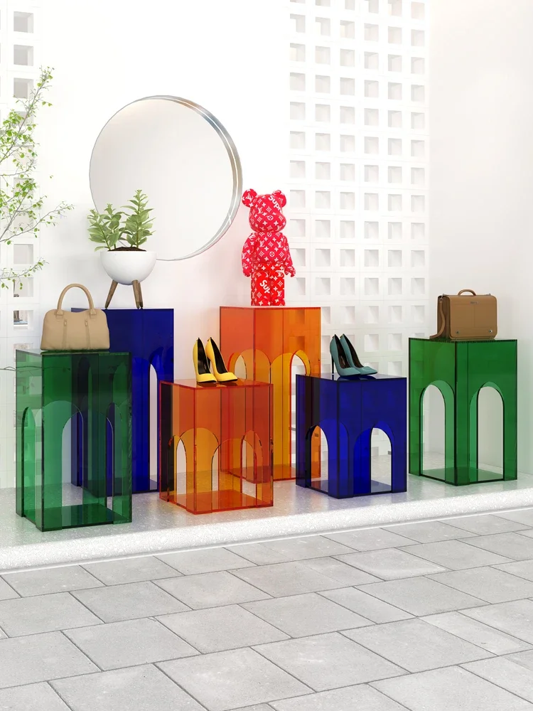 Clothing store window decoration ornaments, acrylic transparent display stands, shopping mall stores, high and low platforms