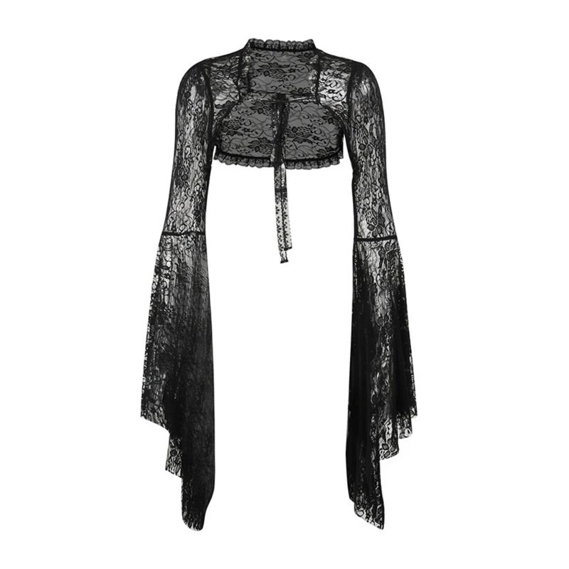 

Women Tie Front Shrugs Long Sleeve Cropped Lace Sheer Boleros Shrug Cardigan Dropship