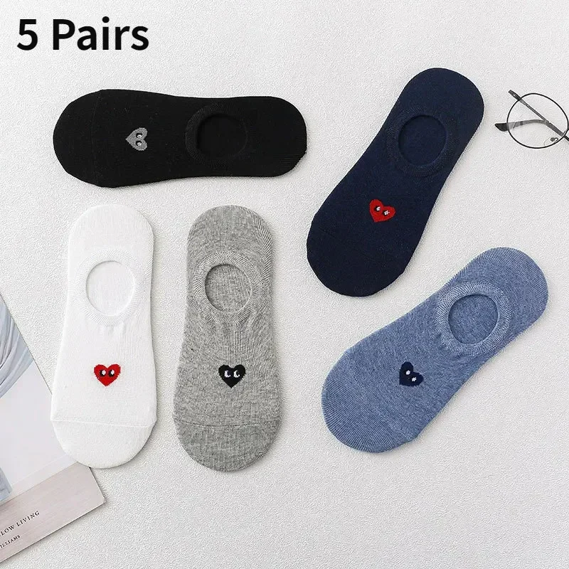 5 Pairs/5 Colors Fashion Men\'s Boat Socks Cartoon Bear Summer Autumn Invisible Silicone Cotton Ankle Slippers Socks Retro 2024