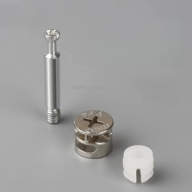 100 Set of Metal 3 in 1 Furniture Connection Screw Cabinet and Wardrobe Fasteners Furniture Hardware Accessories Screw Fasteners