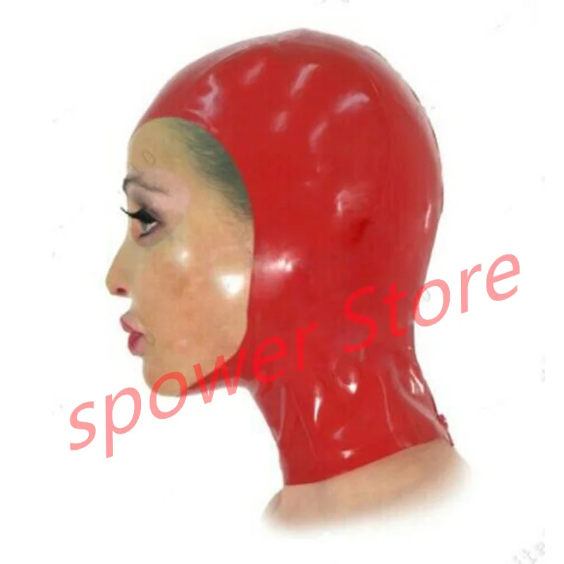 

Natural Latex Full Head Latex Hoods Rubber Mask Fetish Cosplay Costumes Black with Transparent Back Zip Club Wear