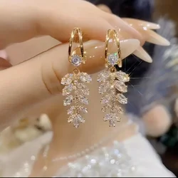 Colgante de borla de trigo de circón para mujer, pendientes en forma de U de Color dorado, accesorios de joyería creativos para niñas, 2023