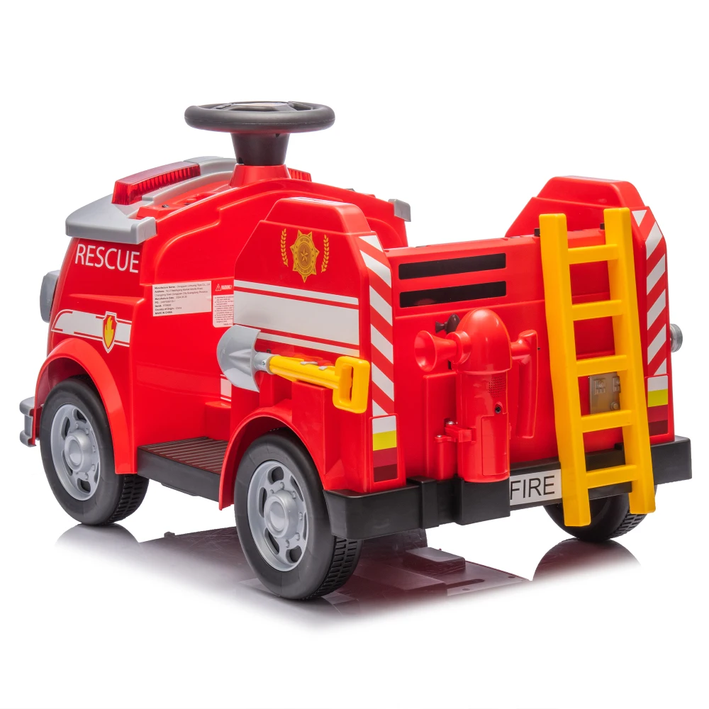 Coche eléctrico de 12V para niños, diseño en forma de motor de fuego, diseño en forma de motor de fuego, luces y sirenas, arranque lento para niños de 3 a 7 años