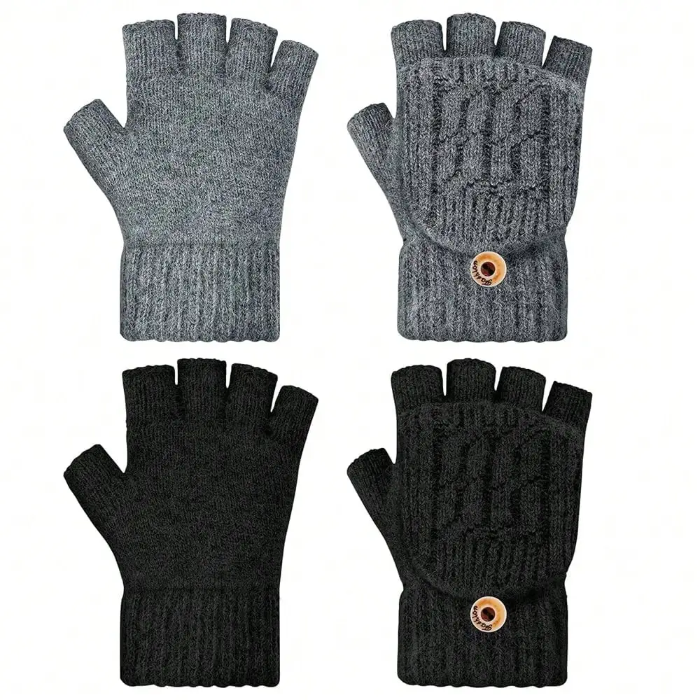 

2-3 Pairs Fingerless Gloves For Women Winter Fingerless Mittens With Finger Flap Convertible Mittens For Cold Weather,MixcolorC