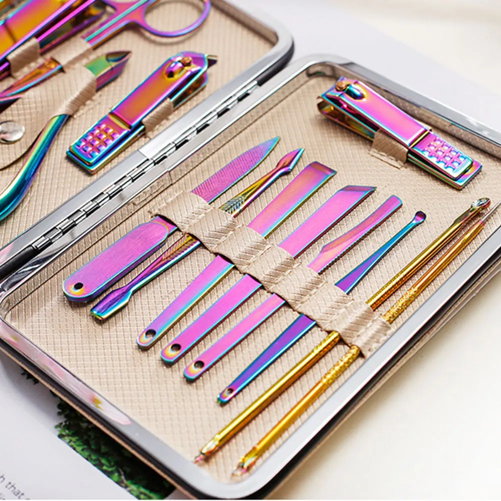 

15pcs Stainless Steel Manicure Set Professional Tool Kit Portable Pedicure Grooming Tools For Daily Nail Care Shaping Durable