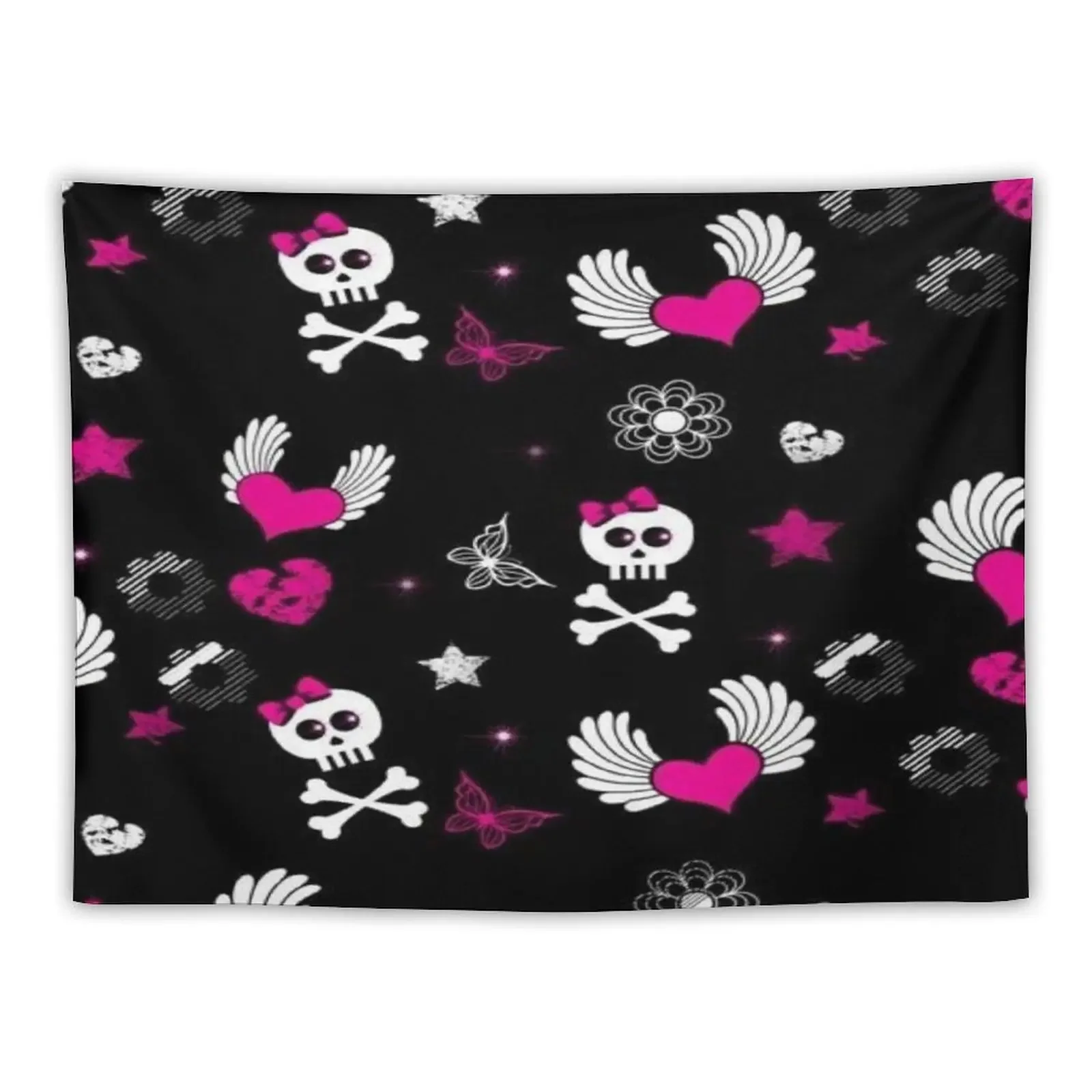 

Cute Emo Goth Skulls Art Tapestry Bedroom Deco Room Decoration Korean Style Tapestry