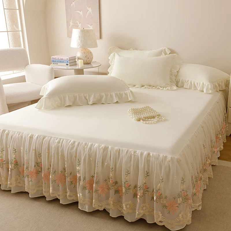 Bonenjoy Soft Bed Skirt Lace Style Bed Cover Queen/King Size Bedspread Girls Room Bed Linen 침대스커트 (Pillowcase Need Order)