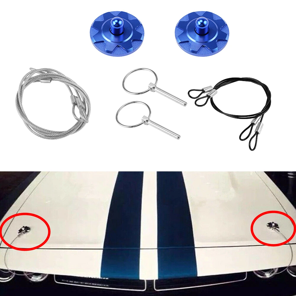 2x Blue Universal Car Hood Bonnet Pin Lock Set 6 Pcs CNC Aluminum Vehicles Sport Racing