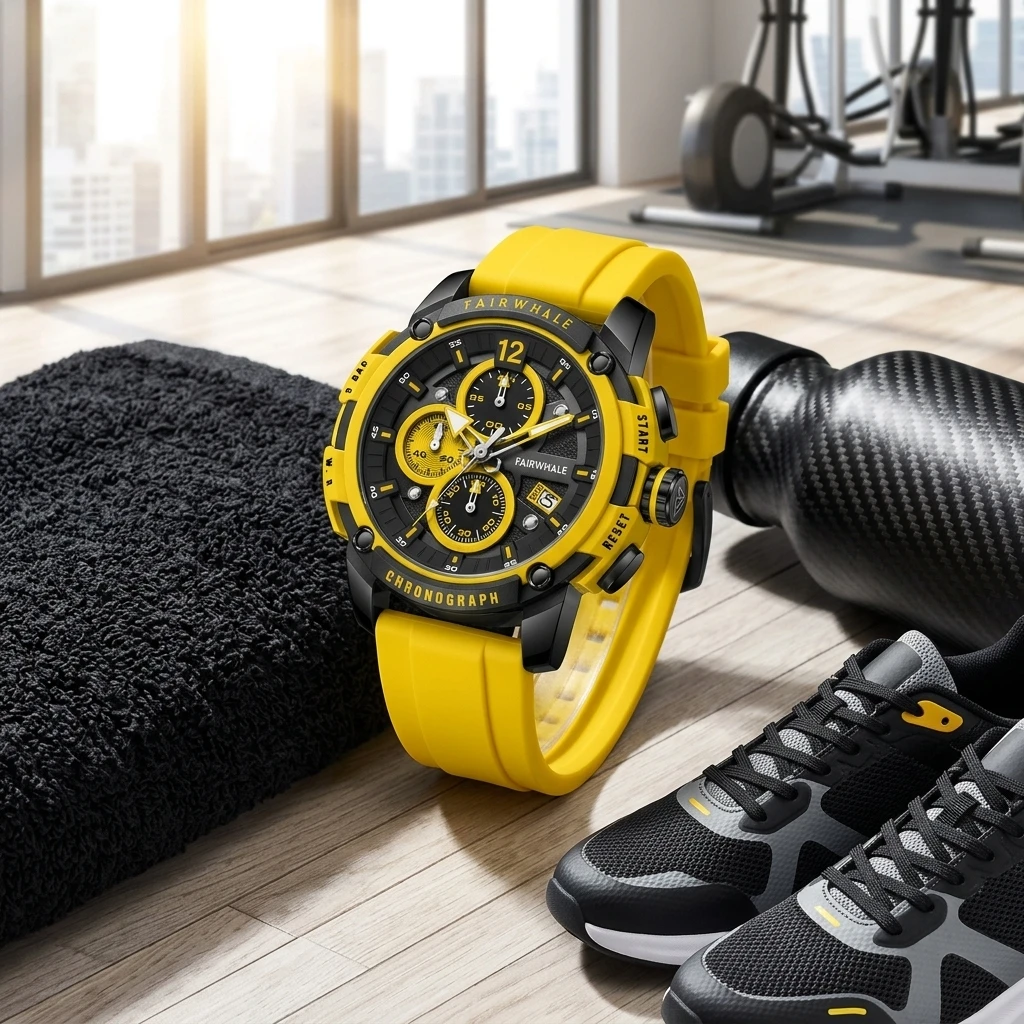 Mark Fairwhale Men Quartz Watch Chronograph Date Display Silicone Strap 3BAR Waterproof Sports Wristwatch Reloj