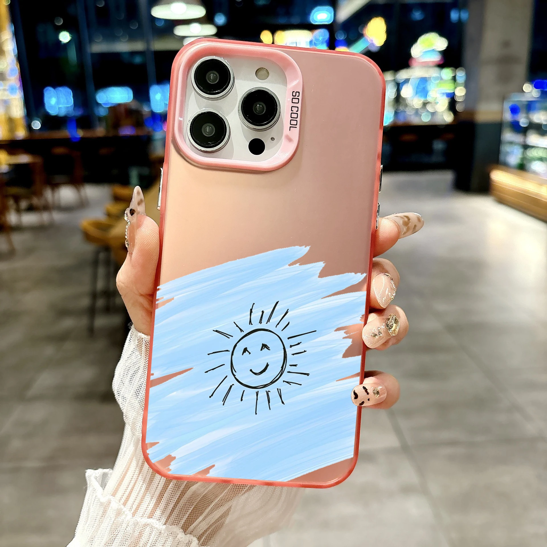 Colorful Soft Edge Hard Shell Phone Case for iPhone 17 16 15 14 13 12 11 Pro Max 17Air 8 7 Plus Cover Blue Sun Fundas Capas Bags