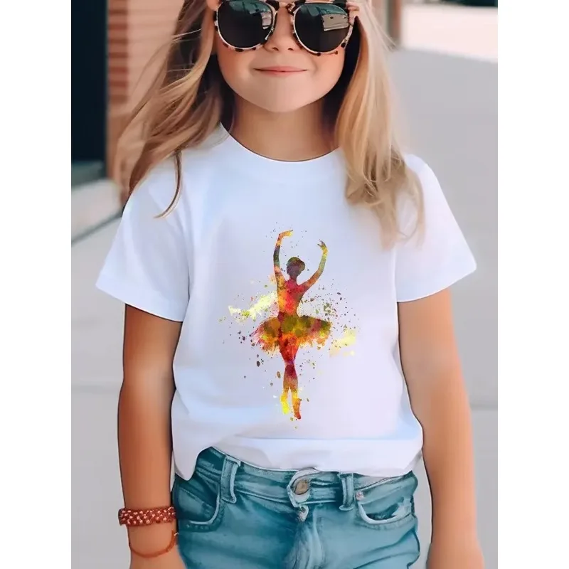 Gymnastics Girl's Daily Routine! Fun Printed Children's T-shirt Breathable Parent-child Short Sleeved Shirt