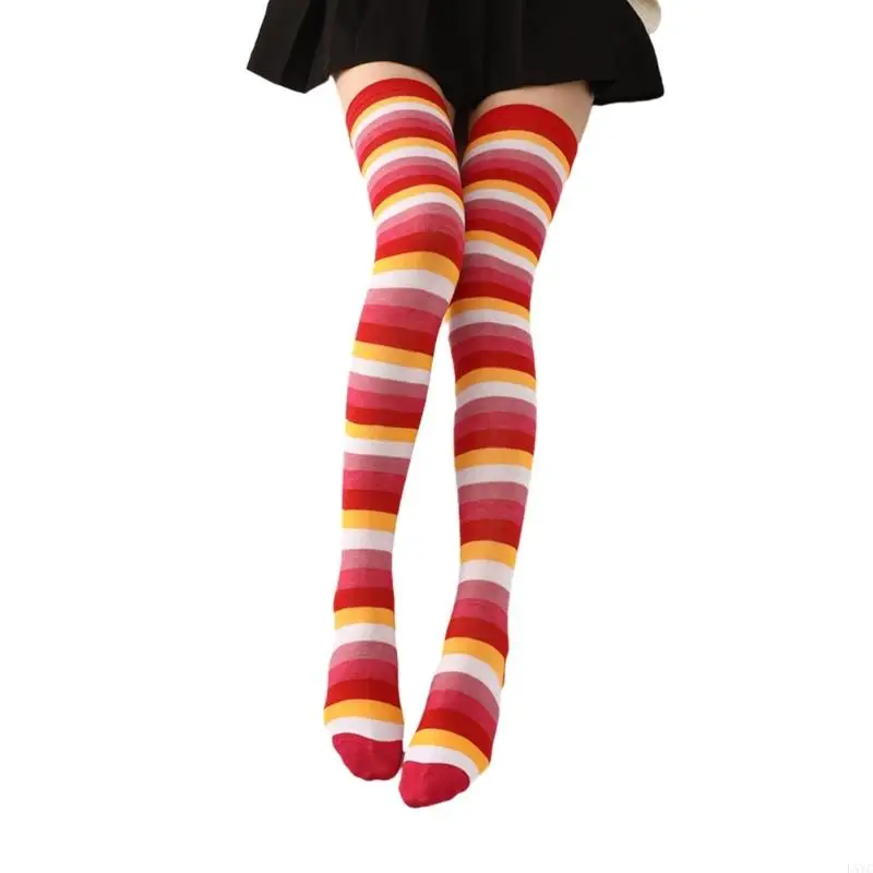 

L5YC Stripe High Thigh Socks Over The Knee Socks Tights Long Stockings for Women Girl