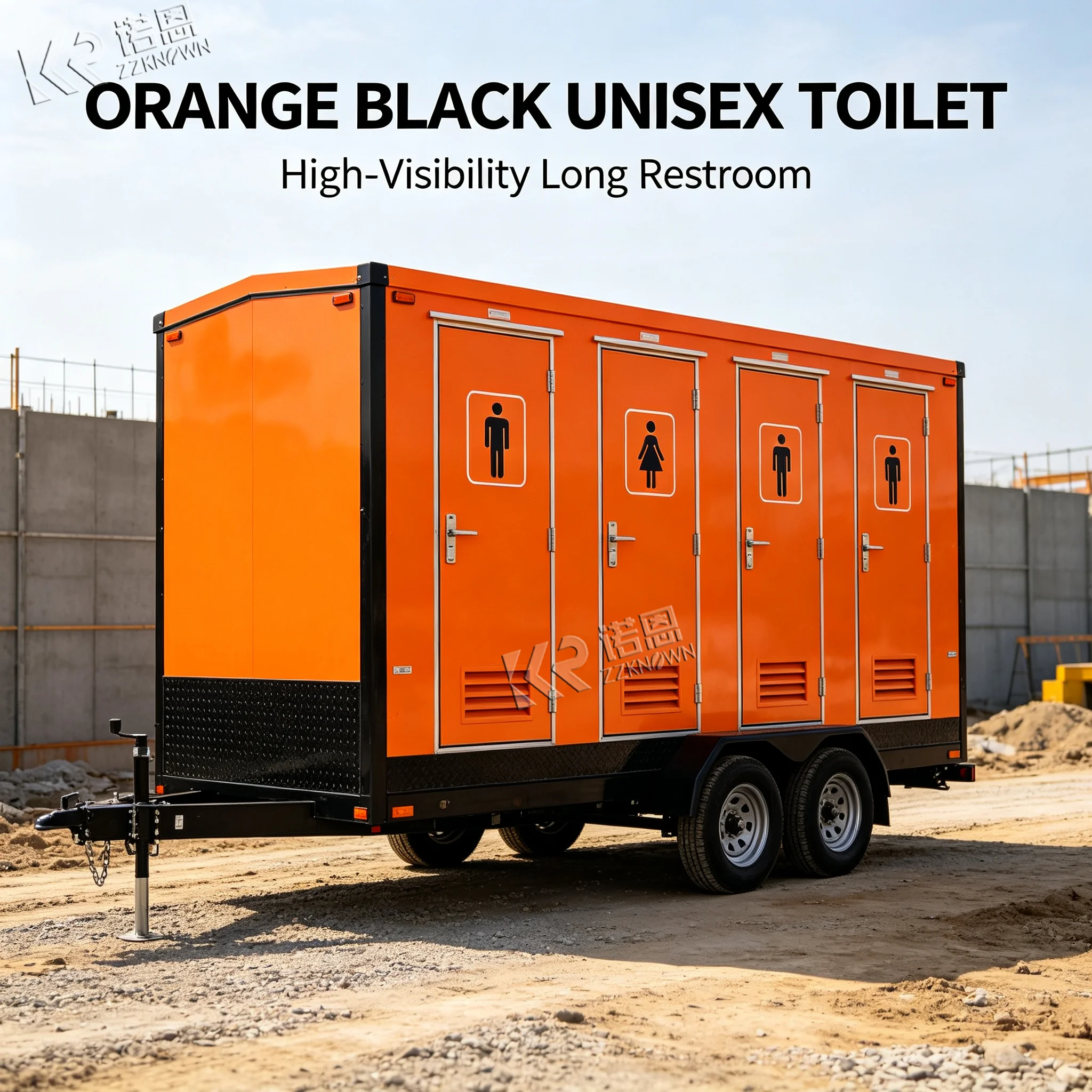 Portable Toilet Trailer with Fiberglass Body, 2 Rooms and Equipment Room, Dual Mode AC, Factory OEM Production