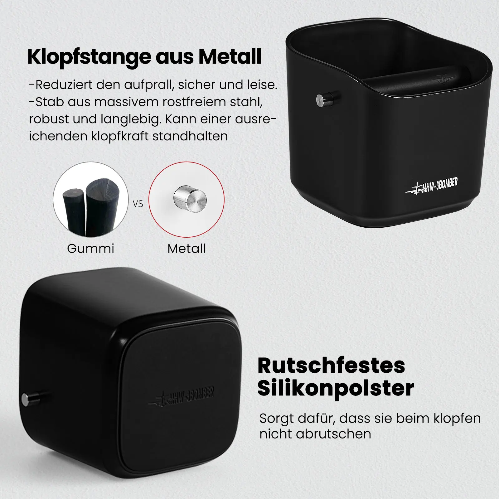 MHW-3BOMBER Knock Box 1.2L Coffee Knock Box with Removable Knock Bar & Anti-slip Pads for Coffee Ground Espresso Accessories