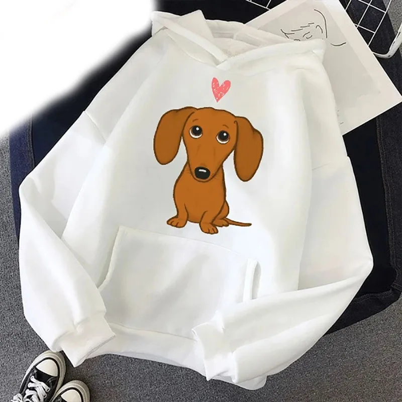 New Cute Dachshund Dog Hoodies Love Cartoon Print Men Woman Kawaii Hoodie Hooded Sweatshirts Pullovers Unisex Tracksuit Clothing