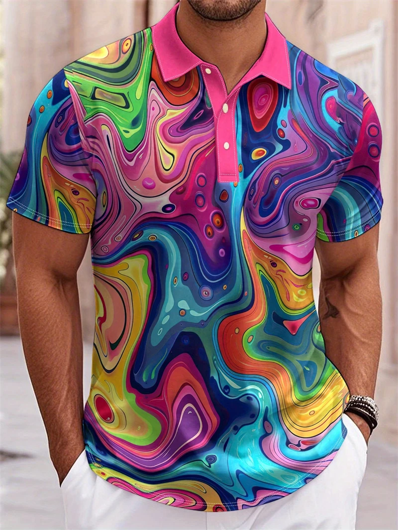 Colorful Psychedelic Swirl Men's Polo Shirt Retro Pop Art Print Quick Dry Fashion Short Sleeve Top Office Man Clothes Daily Wear