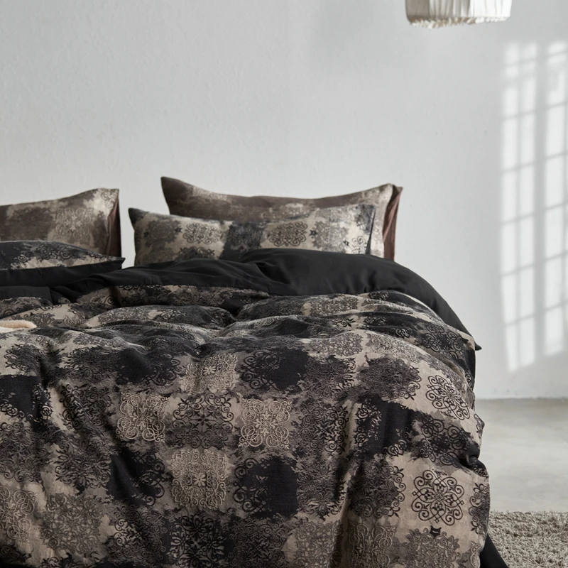 

Wabi-Sabi Style Vintage Pure Cotton Yarn Dyed Jacquard Bedding Set Duvet Cover Set Flat/Fitted Bed Sheet Pillowcases 4Pcs