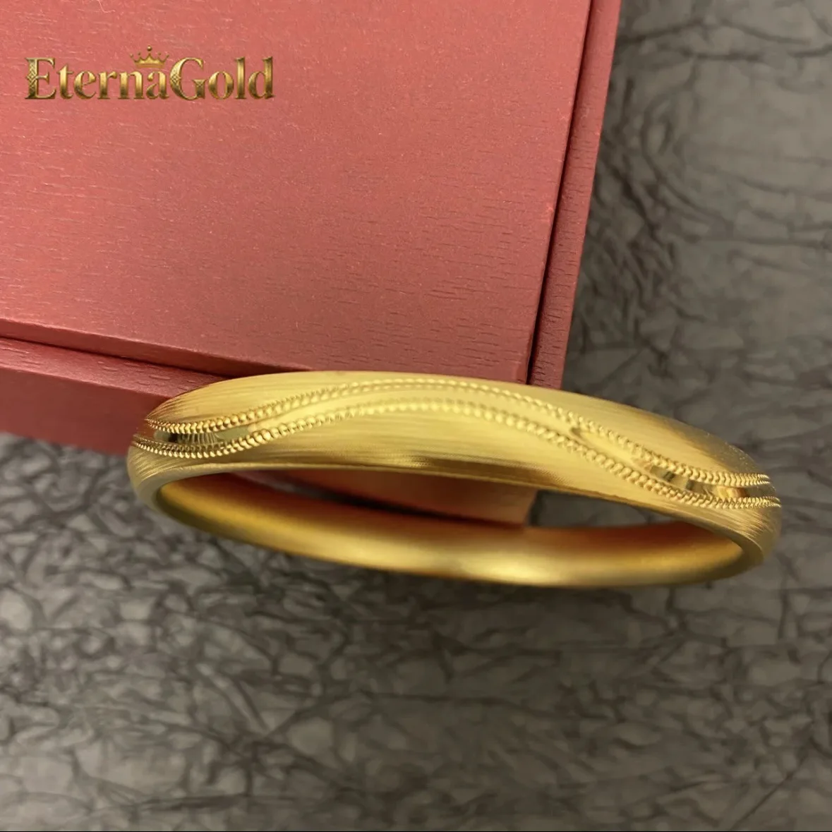 

EternaGold Luxury 24K 9999 Pure Gold real gold Women's Brushed Wavy Bracelet Solid Closed Bracelet