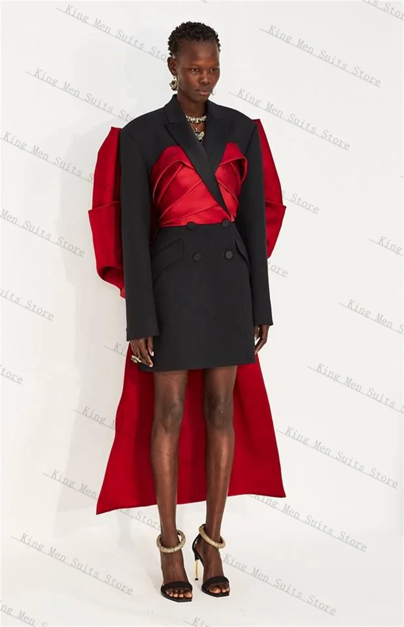 

Black Long Women Suit 1 Piece Blazer Red Stripe Customized Autumn Formal Double Breasted Office Lady Wedding Tuxedos Party Coat