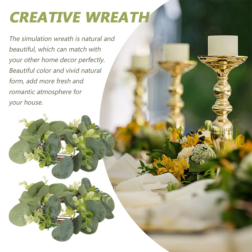 

6pcs Artificial Eucalyptus Wreath Ring For Door Wedding Decor Table Centerpiece Hanging Ornament Fall Front Door Green