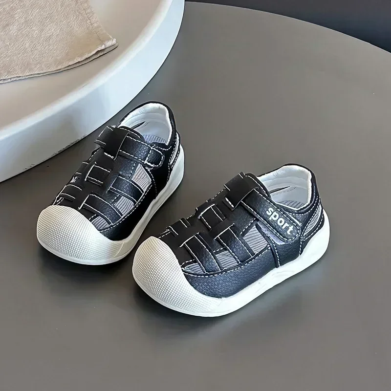 Kids Woven Strap Sandals 2026 Summer Breathable Lightweight Hollow Out Shoes Children Anti-Collision Toe Cap Breathable Footwear