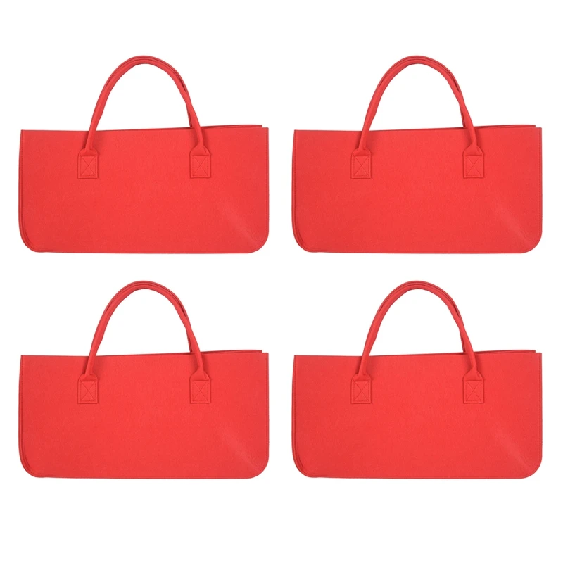 

4X Felt Purse, Felt Storage Bag Large Capacity Casual Shopping Bag - Red