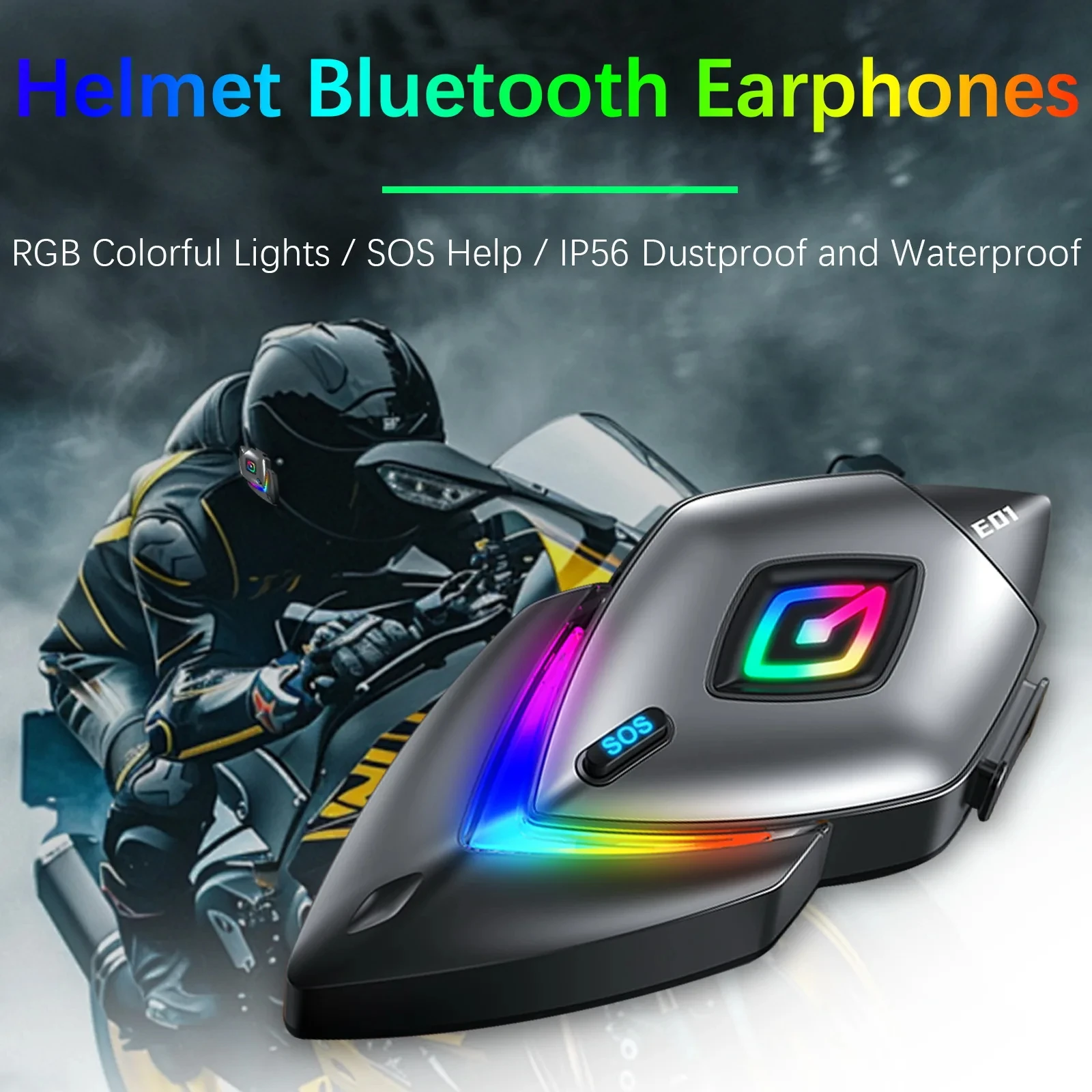 Motorcycle Helmet Bluetooth Headset Intercom RGB fantasy Lighting Effect IP56 Waterproof Headset Headset Wireless Function Noice