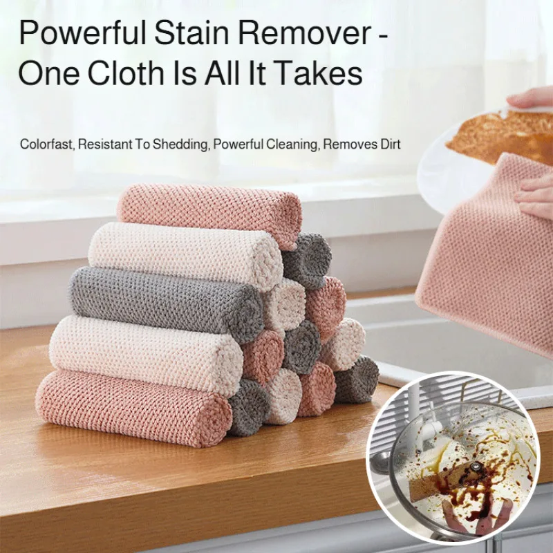 Thickened Absorbent Microfiber Dishclot High Efficiency Degreasing Cleaning Rag Reusable Scrubbing Towel For Kitchen Bar Dishes