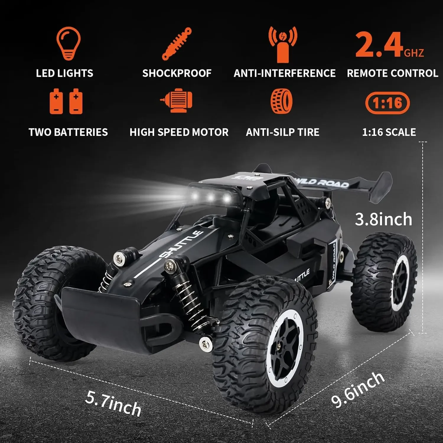 1:16 2.4G Modello 2WD Auto RC fuoristrada ad alta velocità con luce a LED Veicolo da arrampicata telecomandato Camion all'aperto Auto Regali Giocattoli per bambini