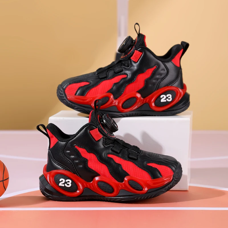 

A pair of children's four-season leather basketball shoes, wear-resistant, anti-slip, and soft sneakers, sizes 30-37，KT-S-2831