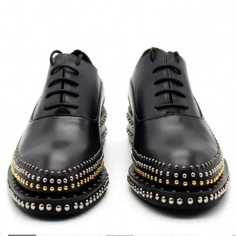 Handmade Rivets Brogue Shoes Wedding Dress Shoe Cow Genuine leather Men Oxfords  Plus Size 38-45