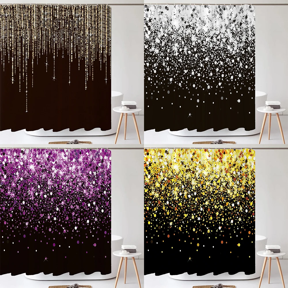 

Black Shower Curtains with Hooks Silver, Golden and Shiny Art Polyster Fabric Bathroom Curtain Home Decoration Curtain