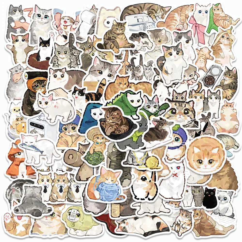 

50PCS Cartoon Painted Stickers Kawaii Kitty Decals For Skateboard Refrigerator Luggage Notebooks Laptop Stickers