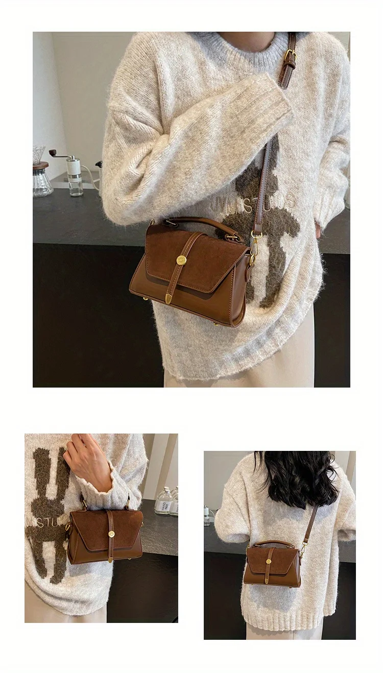 Elegant Faux Handbag with Adjustable Strap Golden-Tone Hardware and Flap Closure - Trendy Commuting Hobo Crossbody Bag for Women