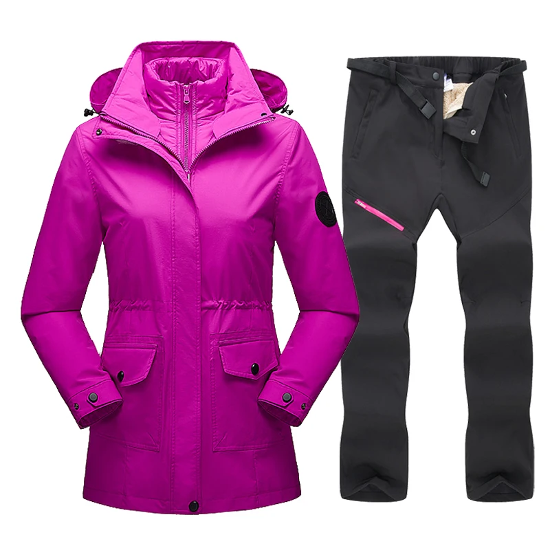 

Winter Ski Suit For Women Warm Windproof Waterproof Outdoor Snow Down Cotton Jackets And Fleece Pants Female Snowboard Jacket