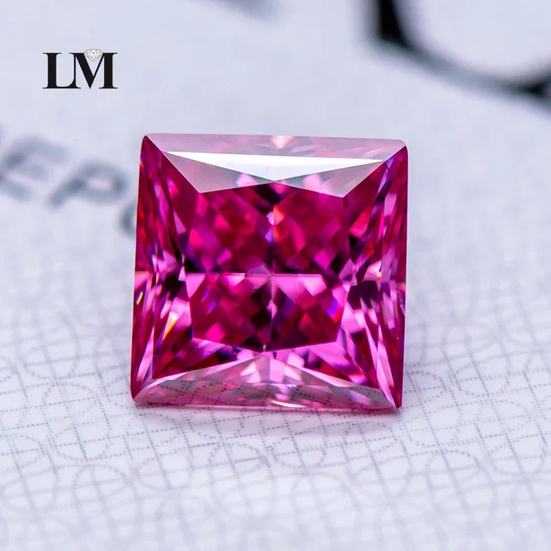 Moissanite Gemstone Princess Cut Pink Color Lab Grown Diamond Advanced Jewelry Making Materials With GRA Certificate