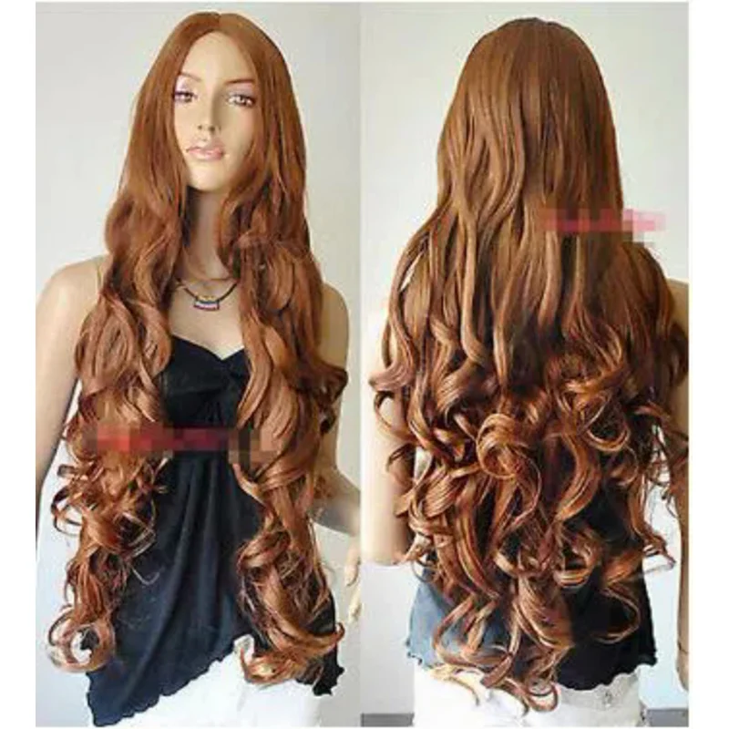 Long Brown Spiral Wavy Cosplay Party Hair Wig women wig